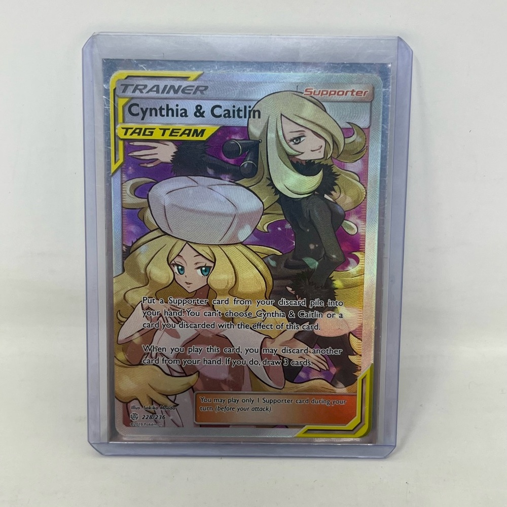 Pokemon TCG Cosmic Eclipse Cynthia & Caitlin 228/236 Tag Team Full Art Rare